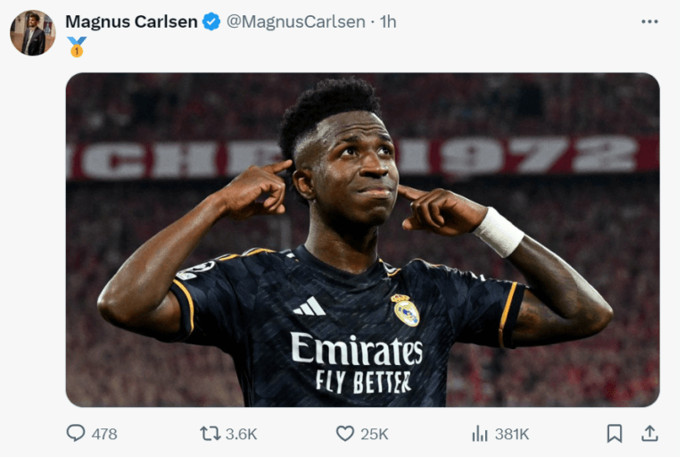 Magnus Carlsen Stands in Solidarity with Vinícius Jr